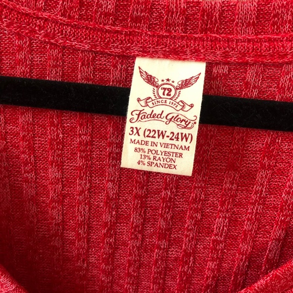 Plus Size Red Ribbed V-Neck Tee - Picture 2 of 5